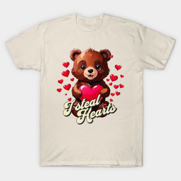 Cute Bear With Hearts Valentines Day I Steal Hearts T-Shirt by alcoshirts